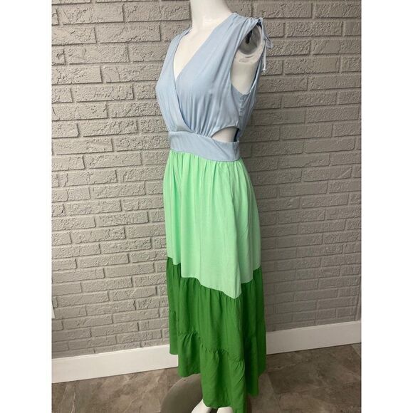 Scoop Color Block Cut-Out Tiered Sleeveless Maxi Dress Size M (8-10) - Picture 8 of 15